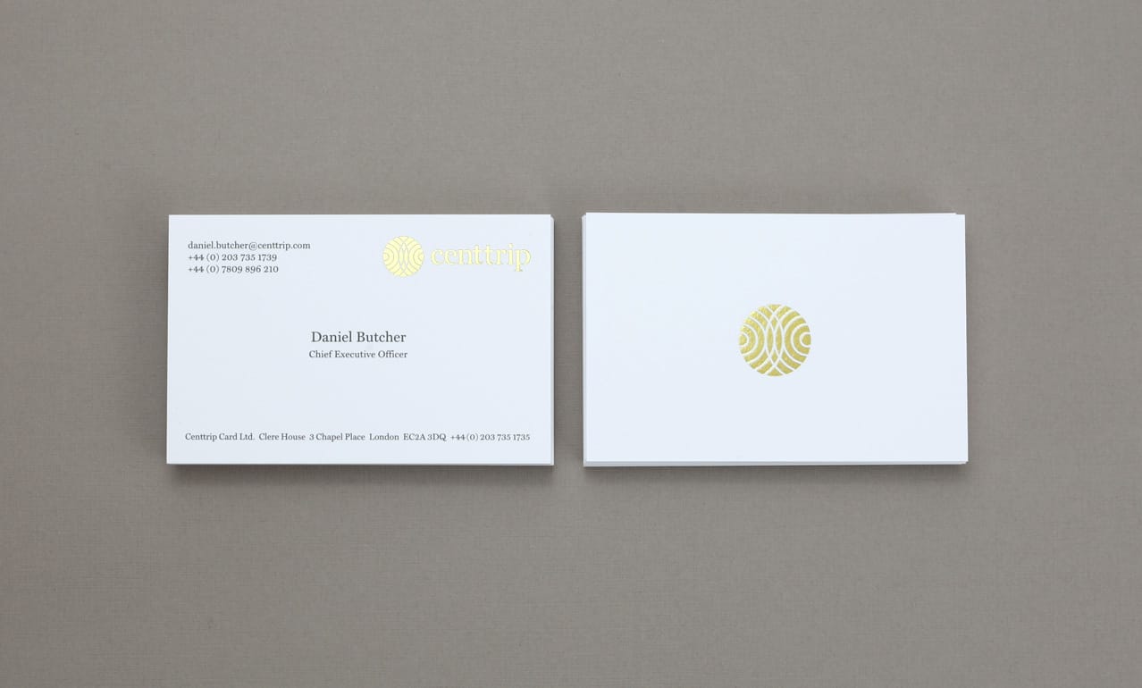 Business card graphic design for Centtrip - Gold foil