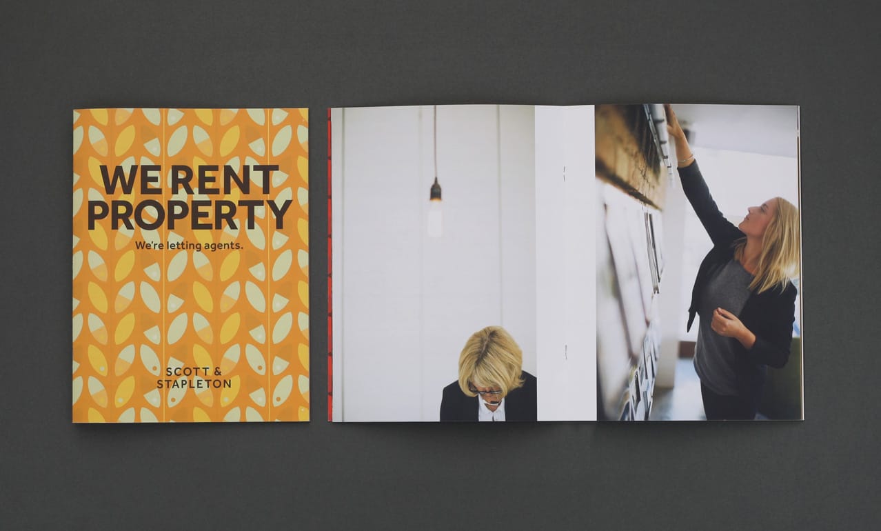 Graphic design and layout for Scott and Stapleton brochure showing art direction style and Paul Tait photography