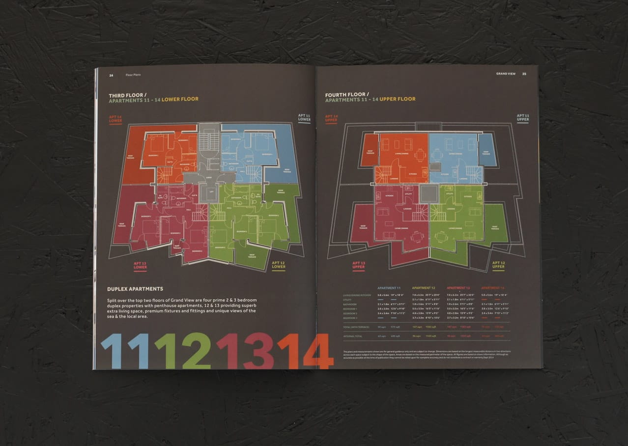 Page layout and graphic design for Grand View, Leigh on Sea showing property plans