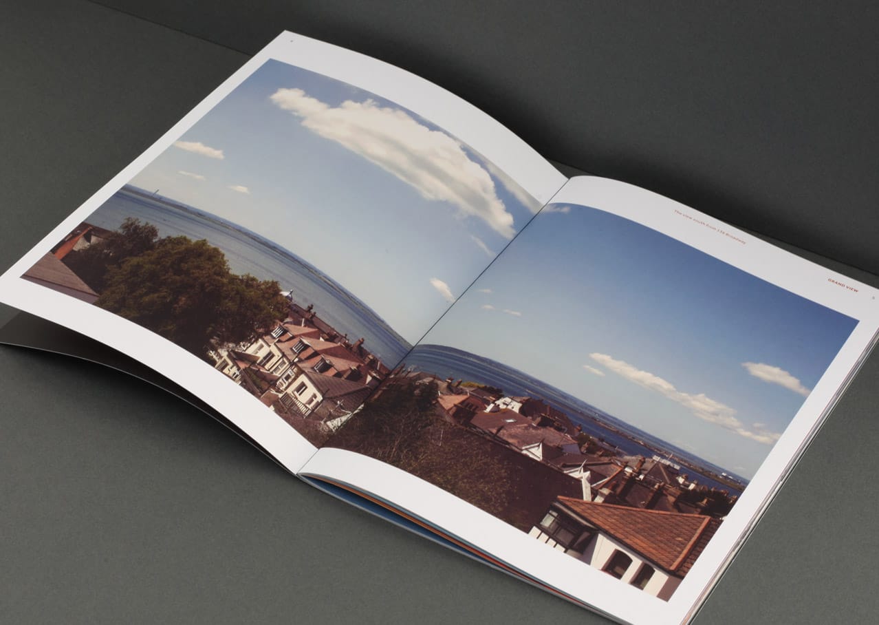 Page layout and graphic design for Grand View, Leigh on Sea showing the view towards the sea