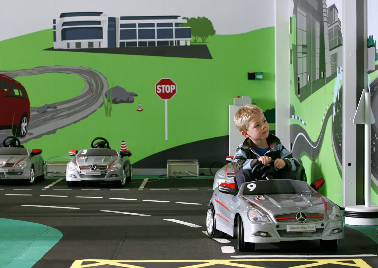 Illustration and wall graphics for childrens ride at Mercedes-Benz World