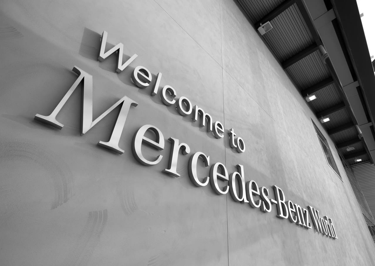 Wayfinding and graphic design for Mercedes-Benz World, Surrey