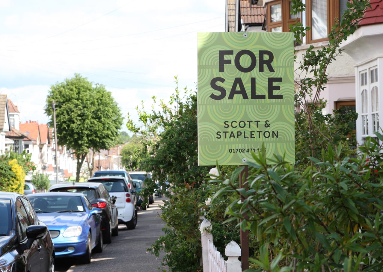 Property board design from Scott and Stapleton estate agent branding, Leigh on Sea