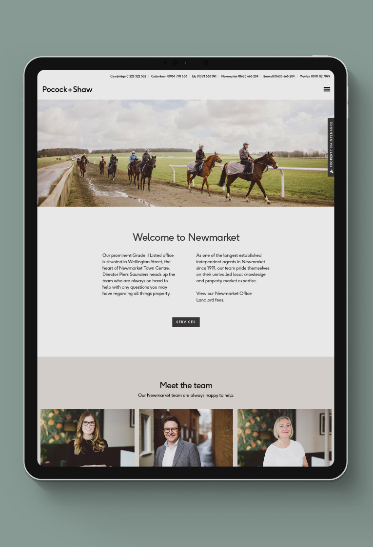 Web page design for Newmarket branch of Pocock and Shaw