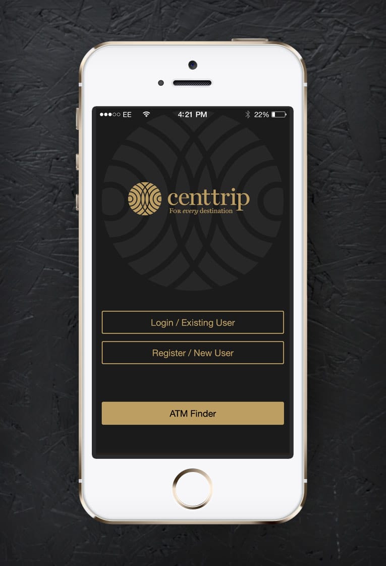 Screenshot of app design for Centtrip