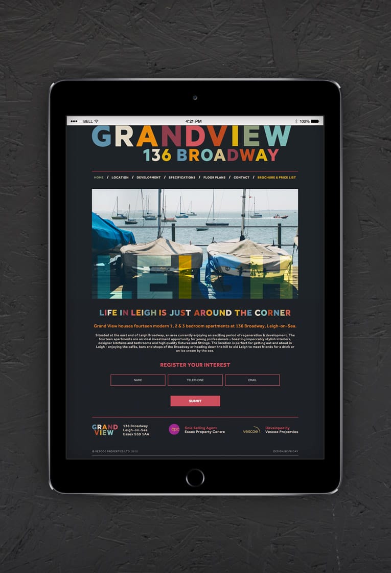 Responsive web design and development for Grand View development, Leigh on Sea