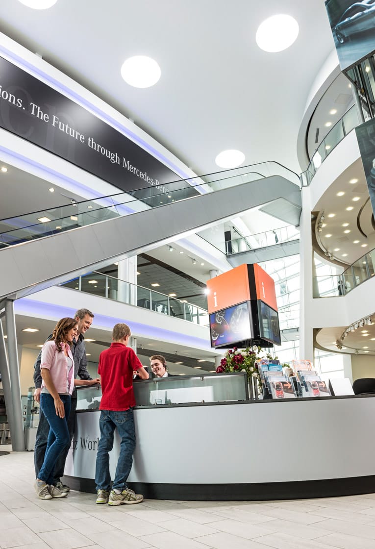 Wayfinding and signage design for Mercedes-Benz World, Surrey