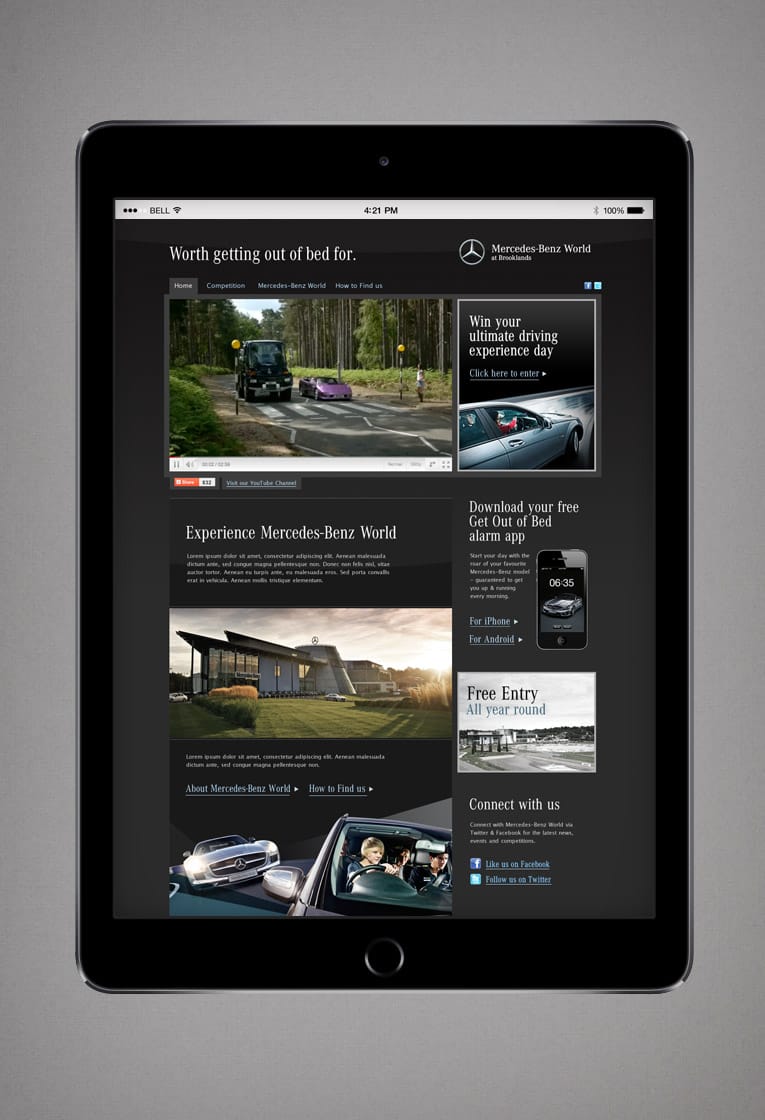 Microsite web design for Mercedes-Benz World promotional campaign