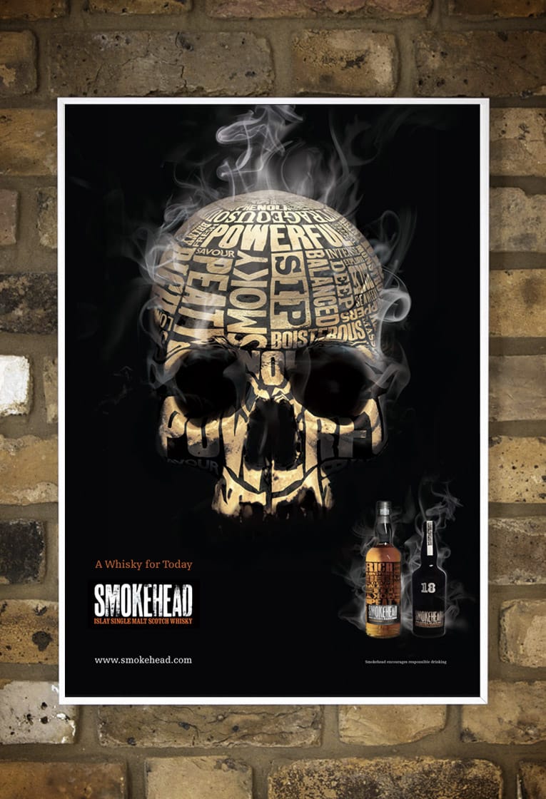 Advertising design for Smokehead whisky and Classic Rock Magazine